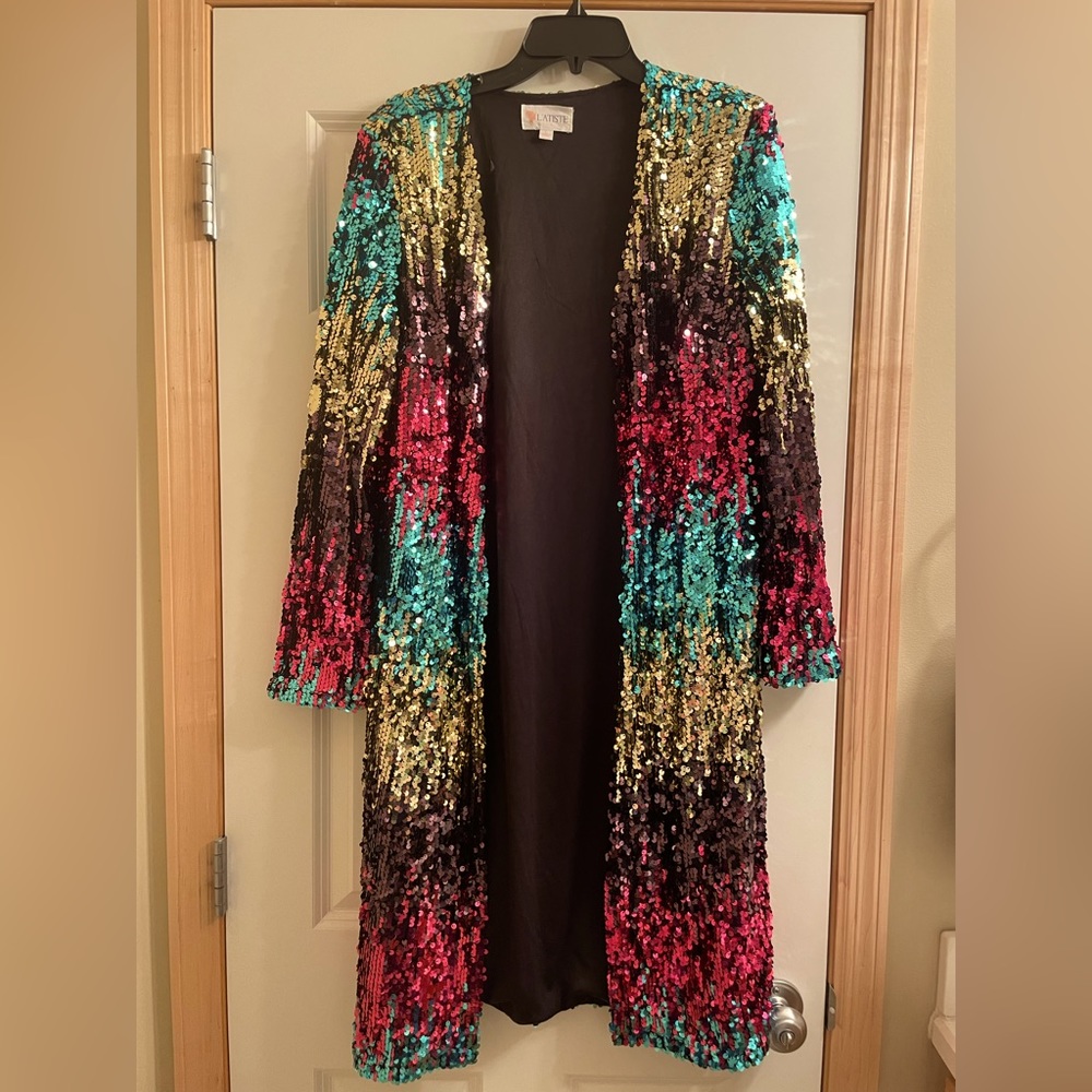 Sparkle Multicolored Sequin Duster Size L - image 1